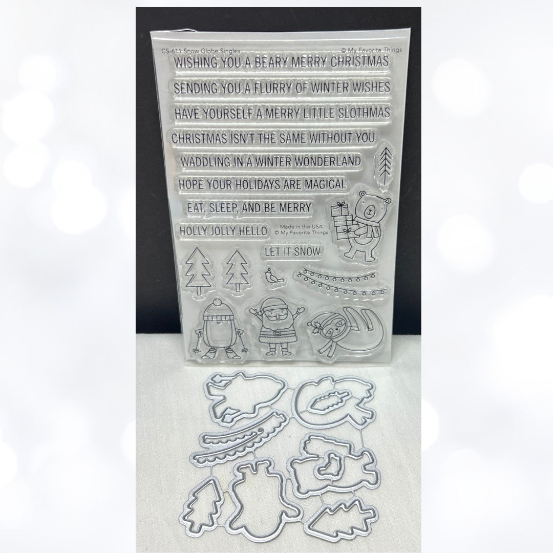 My Favorite Things SNOW GLOBE SINGLES Christmas Santa Elf Rubber Stamps Dies