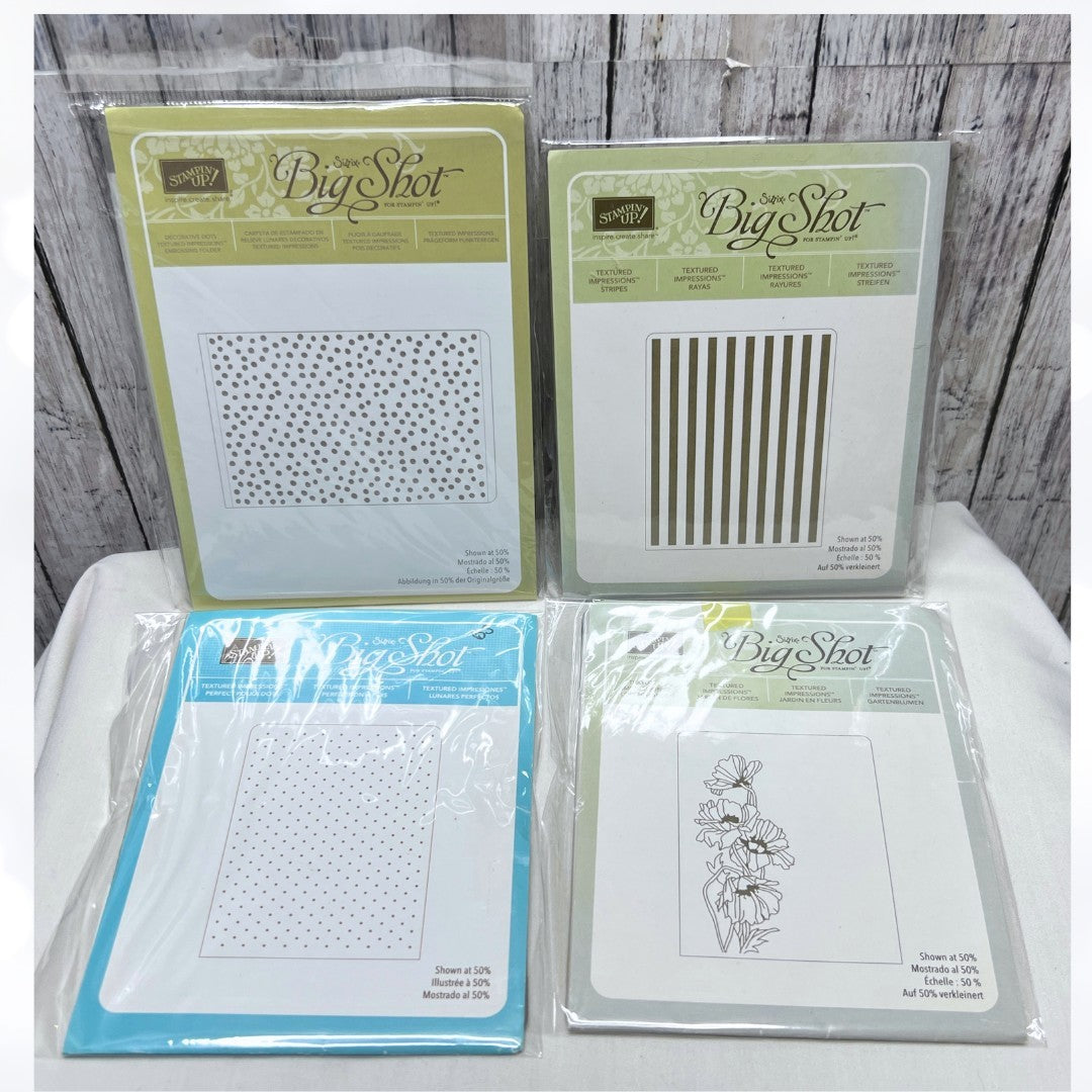 Stampin Up DOTS STRIPES Flower Garden Embossing Folders Lot of 4