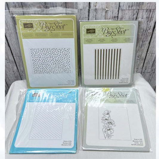Stampin Up DOTS STRIPES Flower Garden Embossing Folders Lot of 4