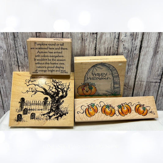 Penny Black GRAVEYARD & PUMPKINS Halloween Rubber Stamps Lot