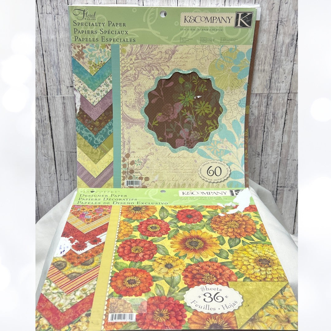 K & Company COTTAGE GARDEN Floral Dreams 12x12 Scrapbook Cardstock Paper Lot