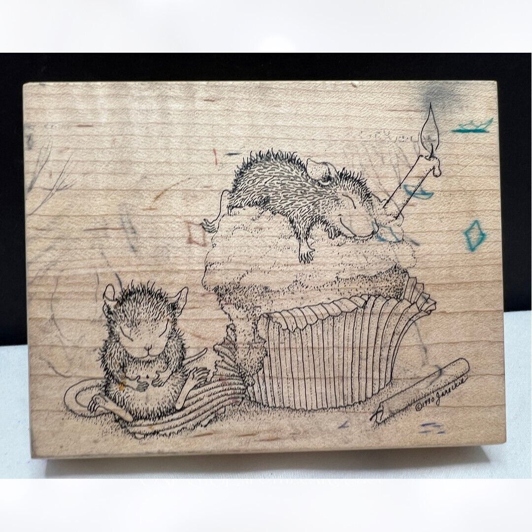 House Mouse BIRTHDAY CUPCAKE Cake Party Mice Rubber Stamp