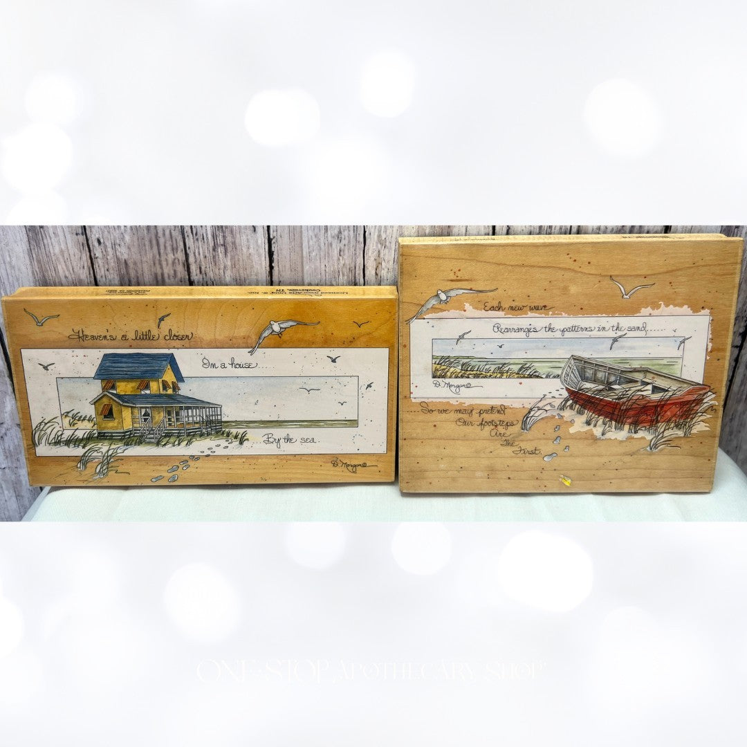 Stamps Happen HOUSE BY THE SEA Boat Scene Ocean Beach Rubber Stamps