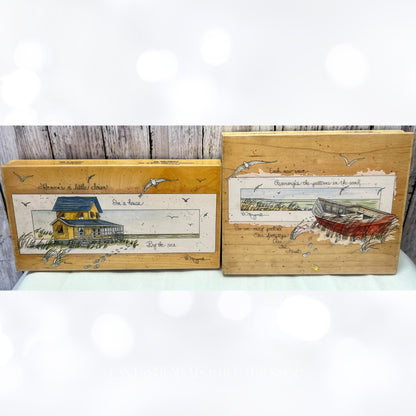 Stamps Happen HOUSE BY THE SEA Boat Scene Ocean Beach Rubber Stamps