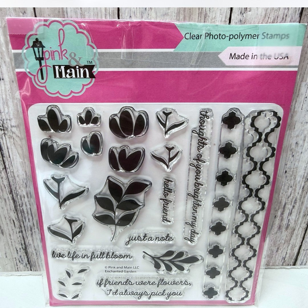 Pink & Main ENCHANTED GARDEN Floral Flowers 6x6 Rubber Stamps
