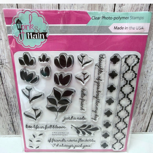 Pink & Main ENCHANTED GARDEN Floral Flowers 6x6 Rubber Stamps