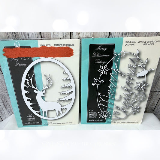 Memory Box GRAND STAG OVAL Frame Merry Christmas Dies