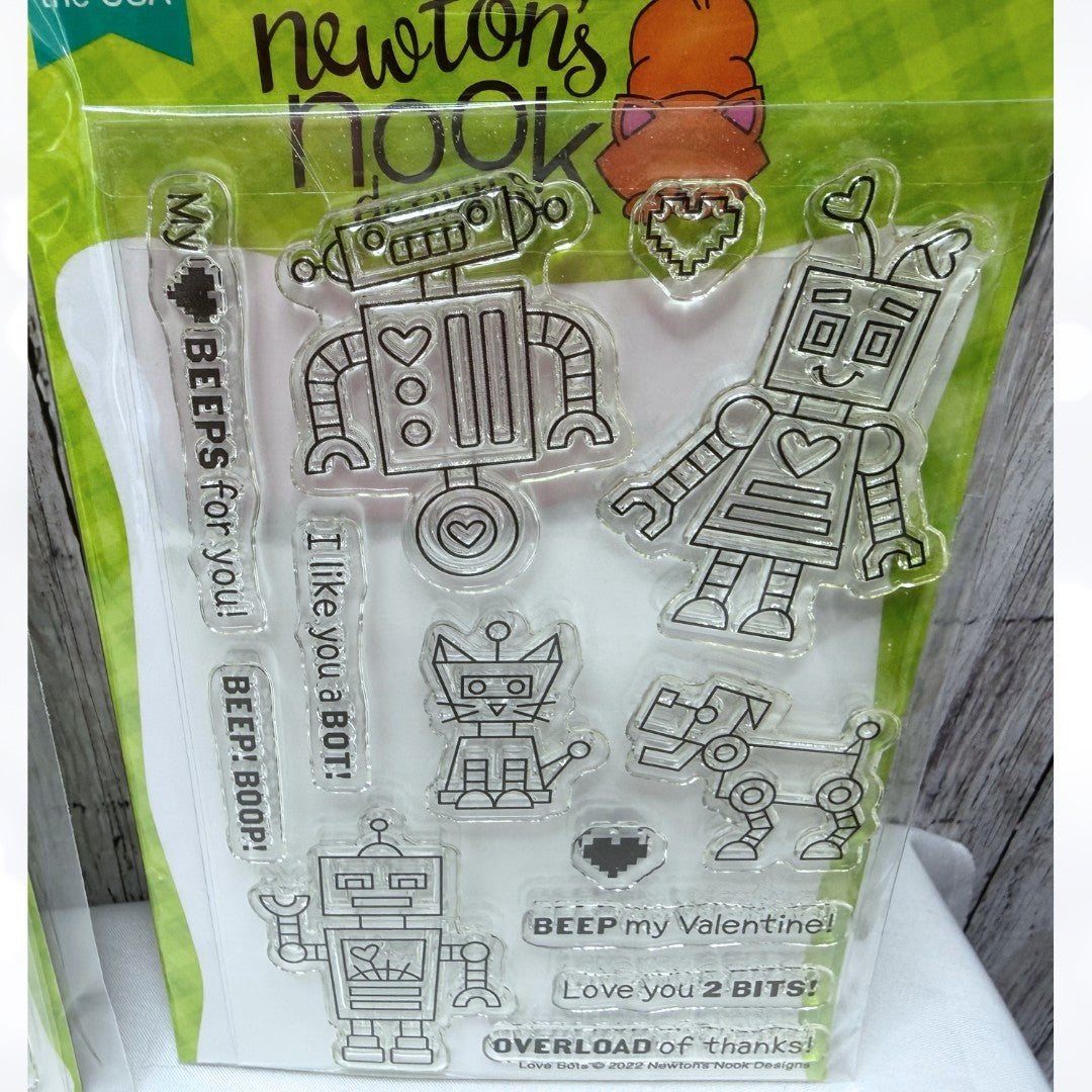 Newton's Nook HEARTFELT MEOWS Love Bots Valentines Day Cats Rubber Stamps