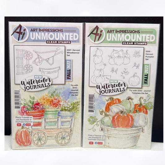 Art Impressions HARVEST PUMPKIN Wheelbarrow Fall Autumn Rubber Stamps