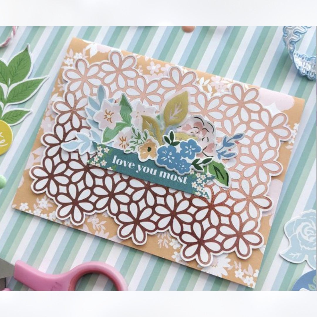 Pinkfresh Studio FLORAL LACE Flowers Hot Foil Background Plate