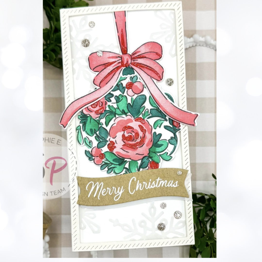 Pinkfresh Studio FLORAL BAUBLE Christmas Ornament Rubber Stamps Dies Stencils