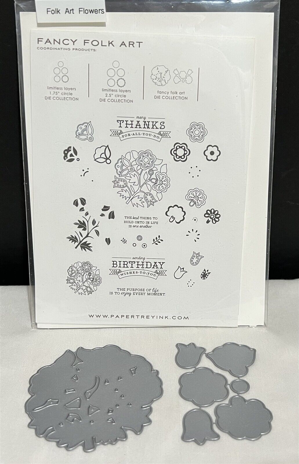 Papertrey Ink FANCY FOLK ART Flowers Floral Rubber Stamps Dies Set