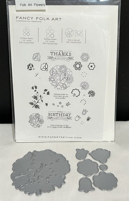 Papertrey Ink FANCY FOLK ART Flowers Floral Rubber Stamps Dies Set