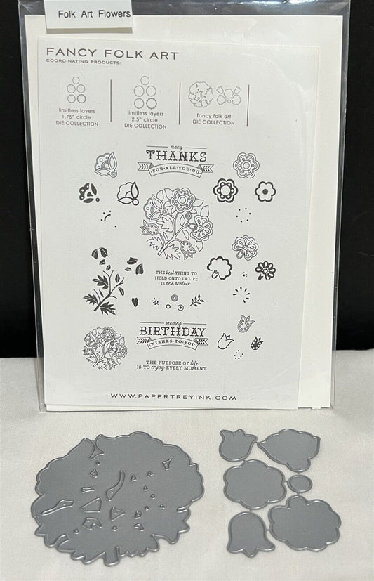 Papertrey Ink FANCY FOLK ART Flowers Floral Rubber Stamps Dies Set