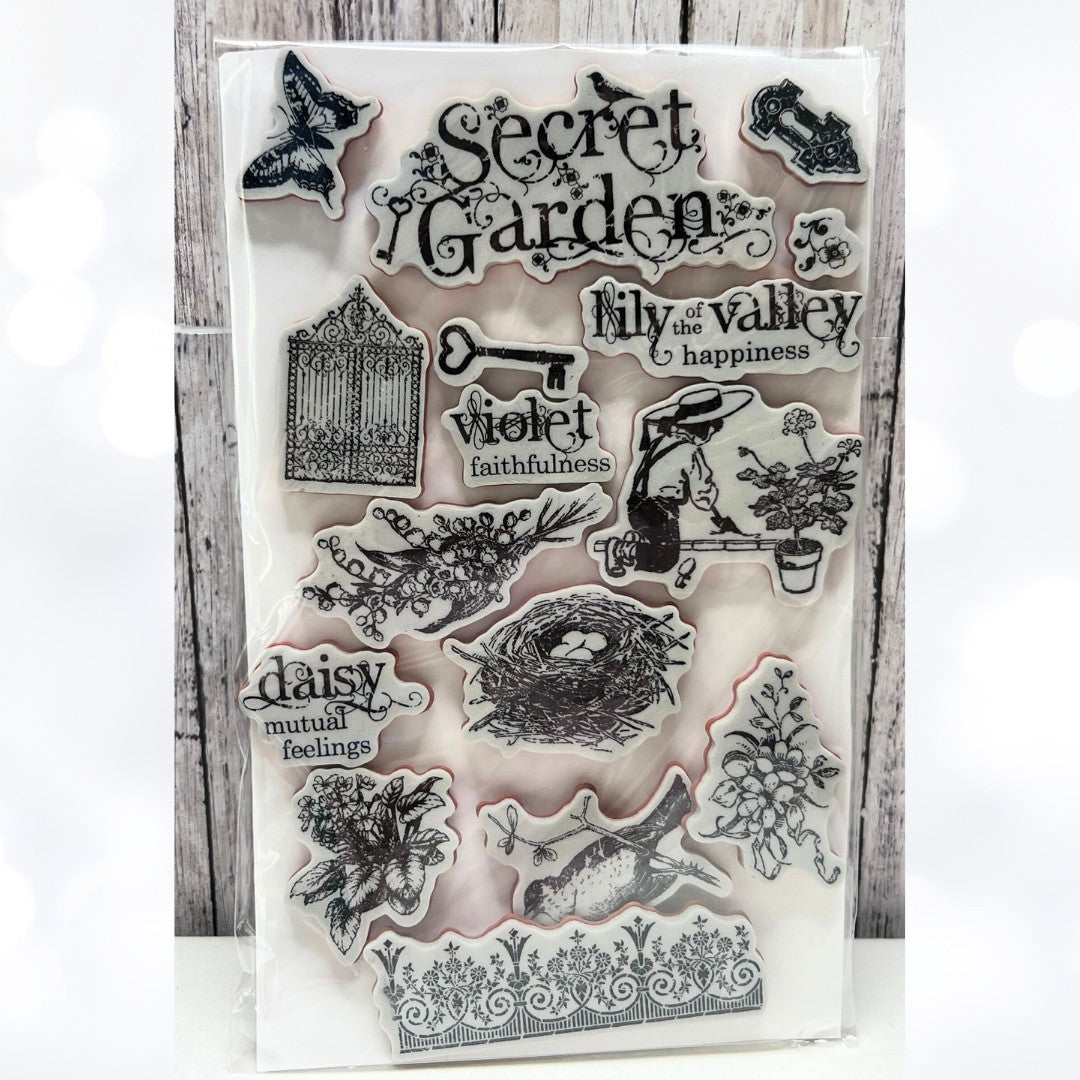 Graphic 45 SECRET GARDEN Floral Birds Rubber Stamps Sets #1 & #3