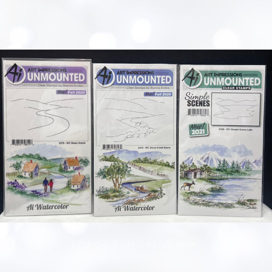 Art Impressions SIMPLE SCENES Landscapes Lake Creek Rubber Stamps Lot of 3