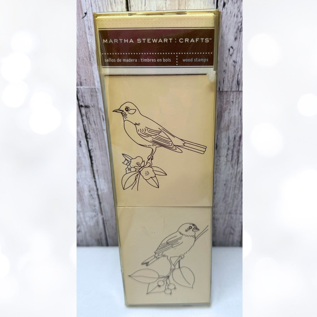 Martha Stewart BIRD Stems Wood Rubber Stamps Set of 2