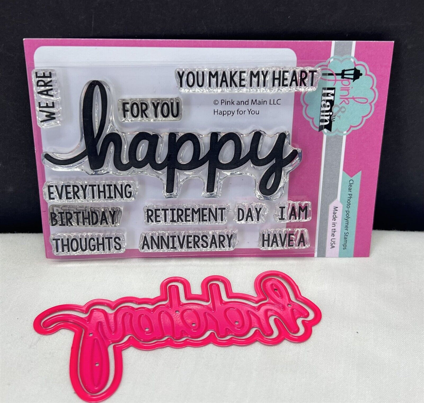 Pink & Main HAPPY FOR YOU Birthday Greetings Sentiments Rubber Stamps Dies