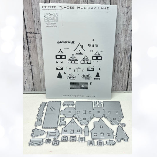 Papertrey Ink Petite Places HOLIDAY LANE Christmas Rubber Stamps Dies Rare