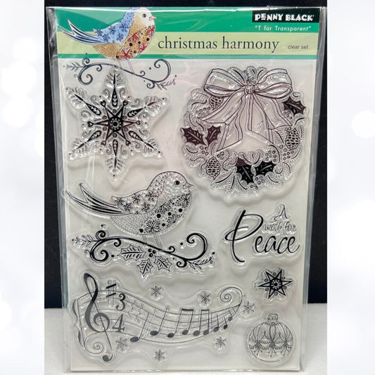 Penny Black CHRISTMAS HARMONY Bird Wreath Snowflakes Rubber Stamps