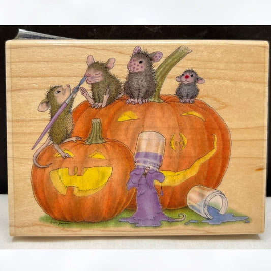 House Mouse PUMPKINS Ghost & Mice Oh My Halloween Rubber Stamp