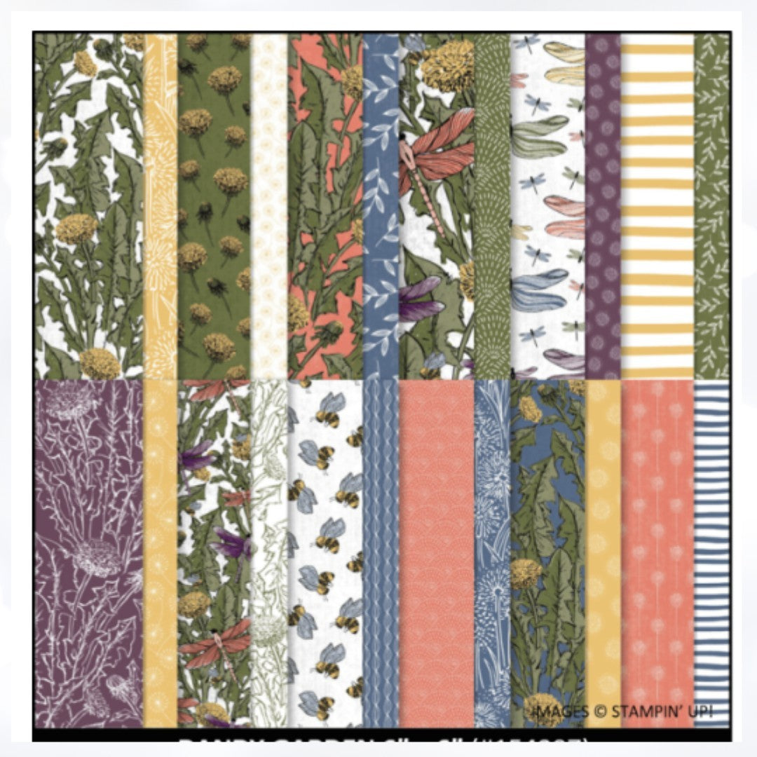Stampin Up DANDY GARDEN Dragonfly Bees 6x6 Cardstock DSP Paper 47 Sheets