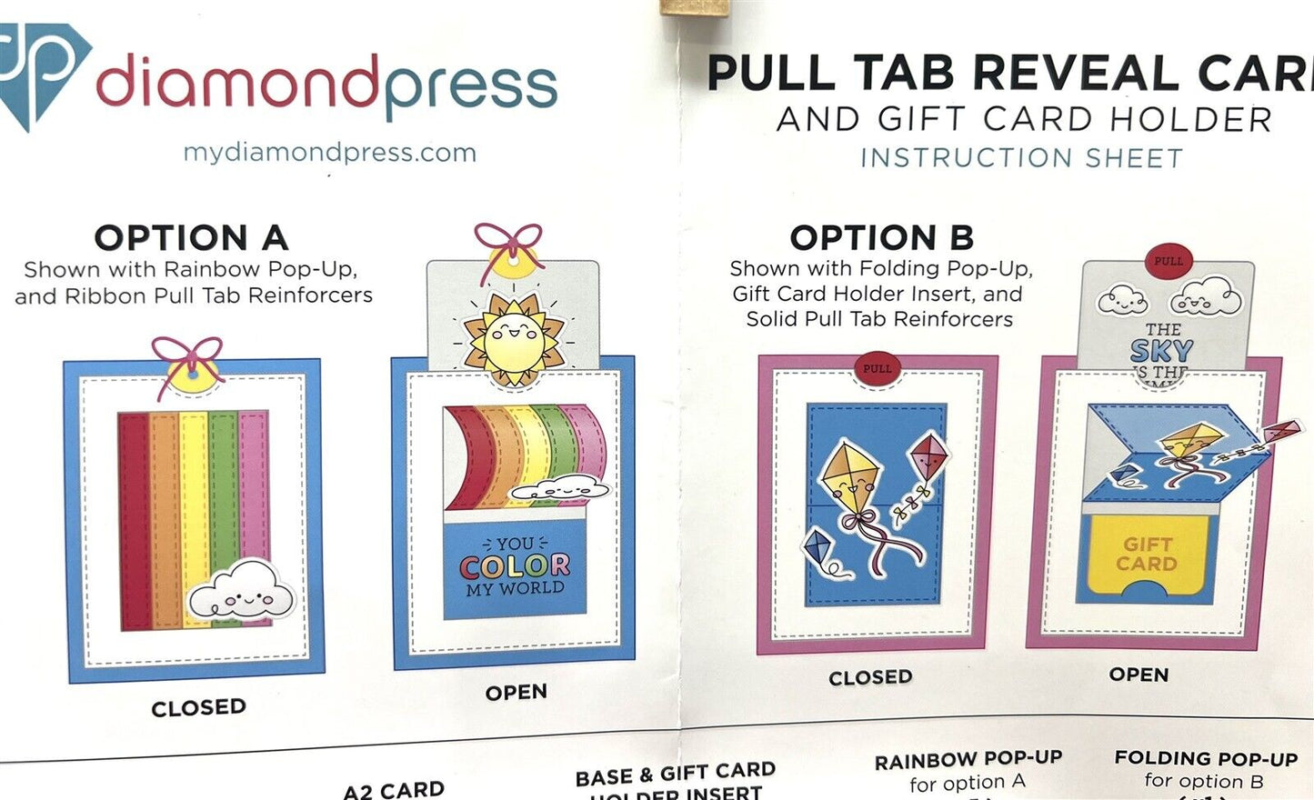 Diamond Press PULL TAB REVEAL Gift Card Holder Interactive Rubber Stamps Dies