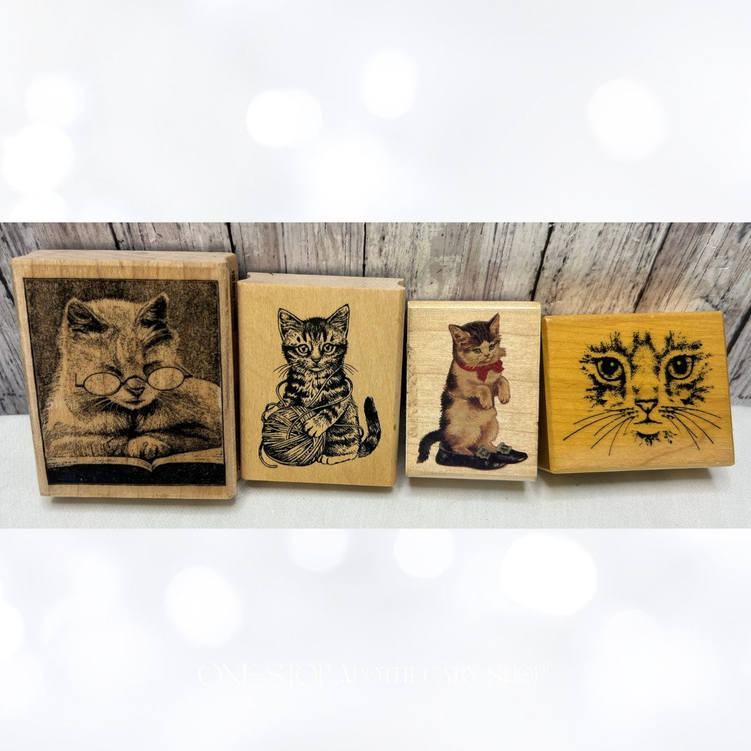 CATS Kitty Wood Rubber Stamps Lot of 4