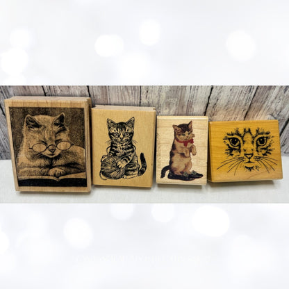 CATS Kitty Wood Rubber Stamps Lot of 4