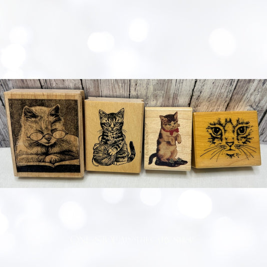 CATS Kitty Wood Rubber Stamps Lot of 4