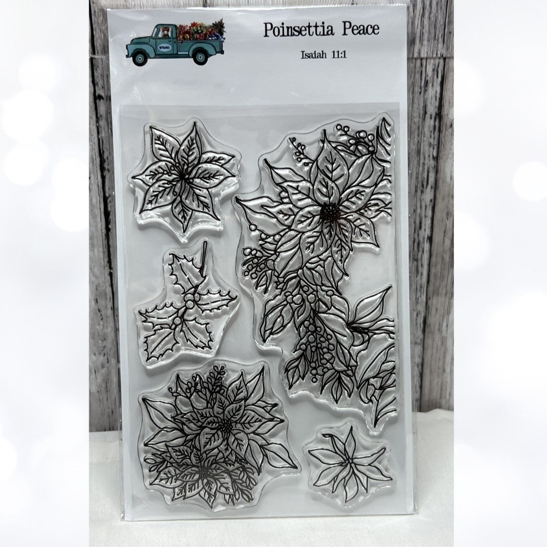 By the Well 4 God POINSETTIA PEACE Christmas Rubber Stamps