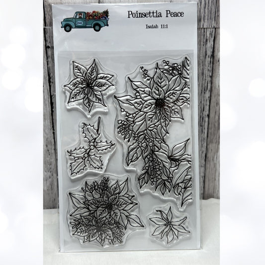 By the Well 4 God POINSETTIA PEACE Christmas Rubber Stamps