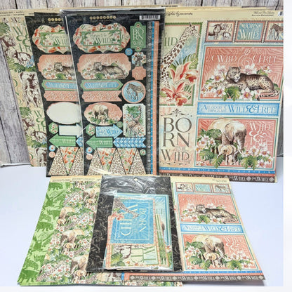 Graphic 45 WILD & FREE Safari Jungle 12x12 Papers Stickers Kit