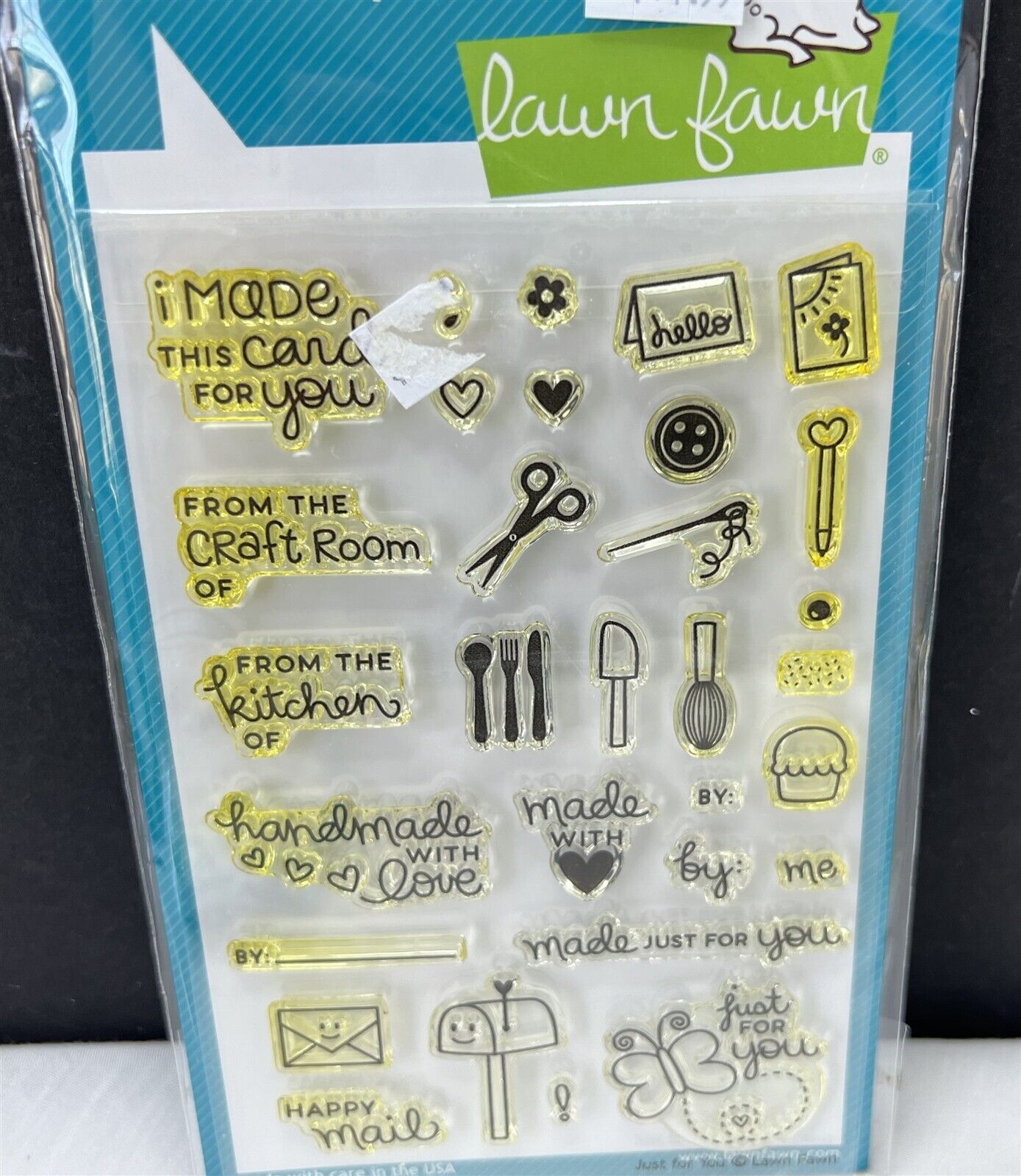 Lawn Fawn LET'S BOKEH Sentiments Handmade Just For You Rubber Stamps Lot