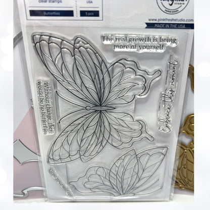 Pinkfresh Studio BUTTERFLIES Butterfly Rubber Stamps Dies Hot Foil Stencils