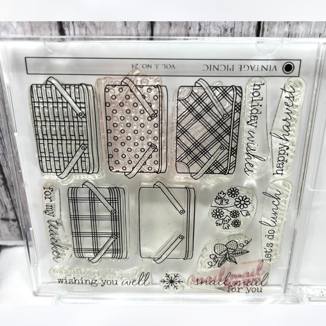 Papertrey Ink VINTAGE PICNIC Basket Sentiments Rubber Stamps Die