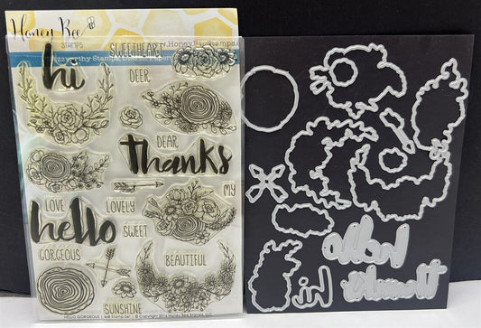 Honey Bee HELLO GORGEOUS Thanks Hello Flowers Floral 6x8 Rubber Stamps Dies