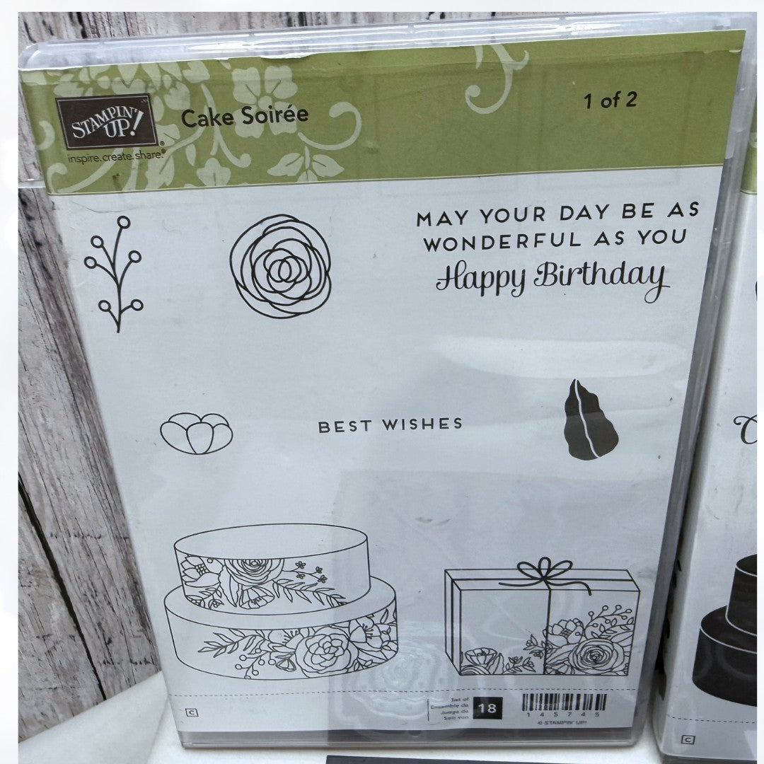 Stampin Up CAKE SOIREE Birthday Wedding Rubber Stamps Framelits Dies