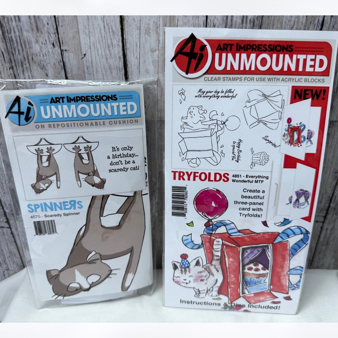 Art Impressions SCAREDY SPINNER Cat Birthday Rubber Stamps