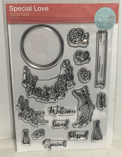 RG Avenue SPECIAL LOVE Flowers Floral Wreath Clear Rubber Stamps Set