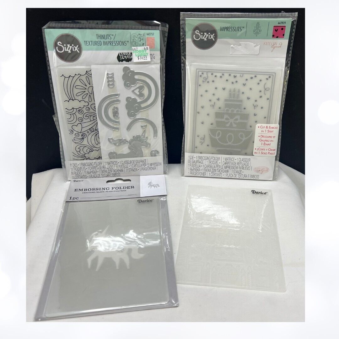 Sizzix UNICORNS Birthday Impresslits Embossing Folders Lot of 4