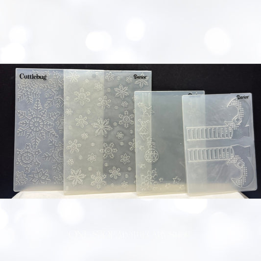 Darice Cuttlebug CHRISTMAS Snowflakes Elf Ornaments Embossing Folders Lot of 4