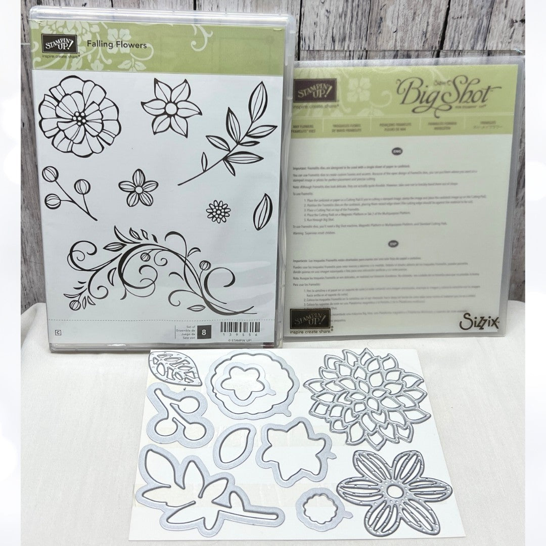 Stampin Up FALLING FLOWERS May Flowers Framelits Rubber Stamps Dies 