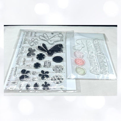 Papertrey Ink BUNNY BLESSINGS Easter Eggs Rabbit Rubber Stamps