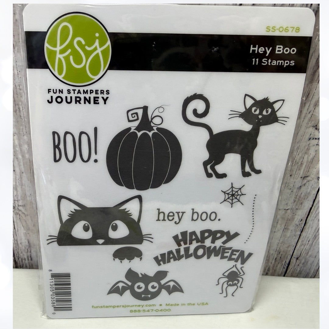 Fun Stampers Journey MUMMYFIED Hey Boo Cat Halloween Rubber Stamps