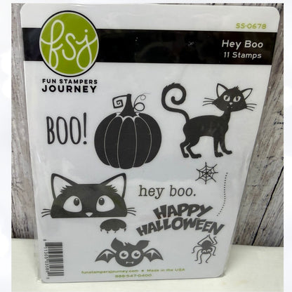 Fun Stampers Journey MUMMYFIED Hey Boo Cat Halloween Rubber Stamps