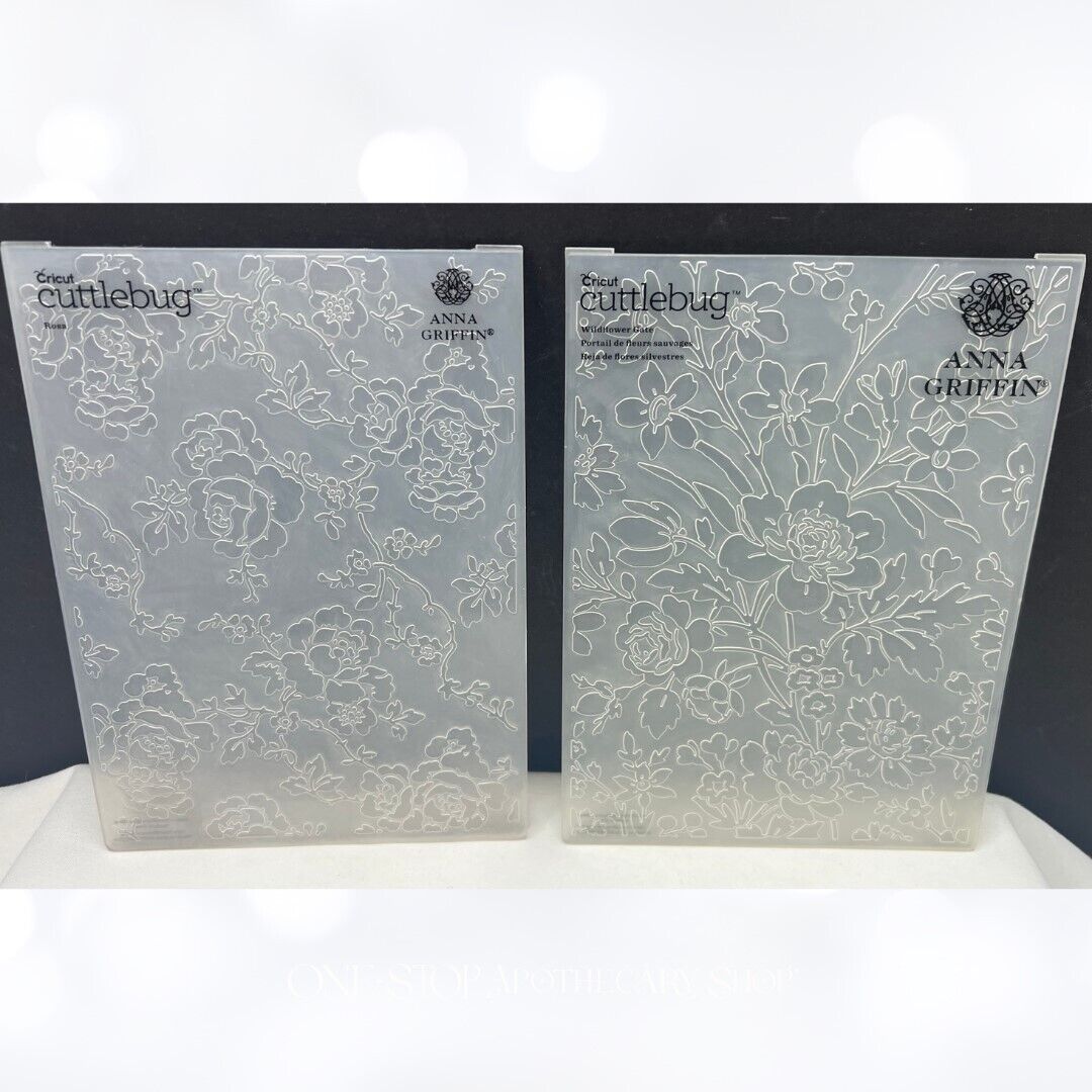 Anna Griffin WILDFLOWER GATE Rose Flowers Floral 5x7 Embossing Folders Set of 2