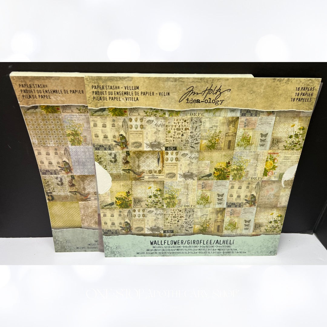 Tim Holtz WALLFLOWER Paper Stash Vellum Cardstock 12x12 Lot
