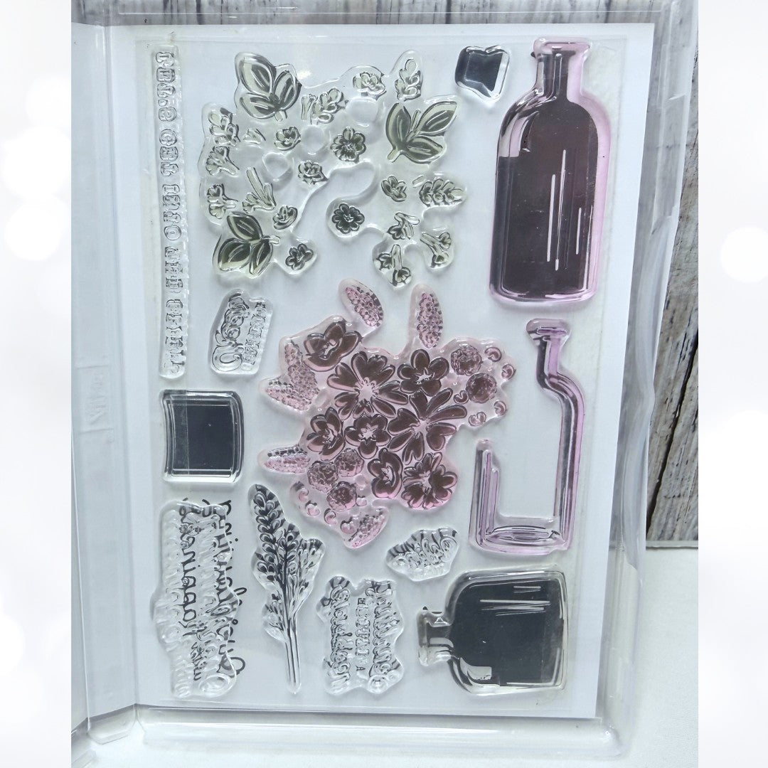 Stampin Up BOTTLED HAPPINESS Wine Bottle Vintage Rubber Stamps Punch