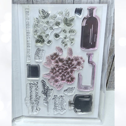 Stampin Up BOTTLED HAPPINESS Wine Bottle Vintage Rubber Stamps Punch